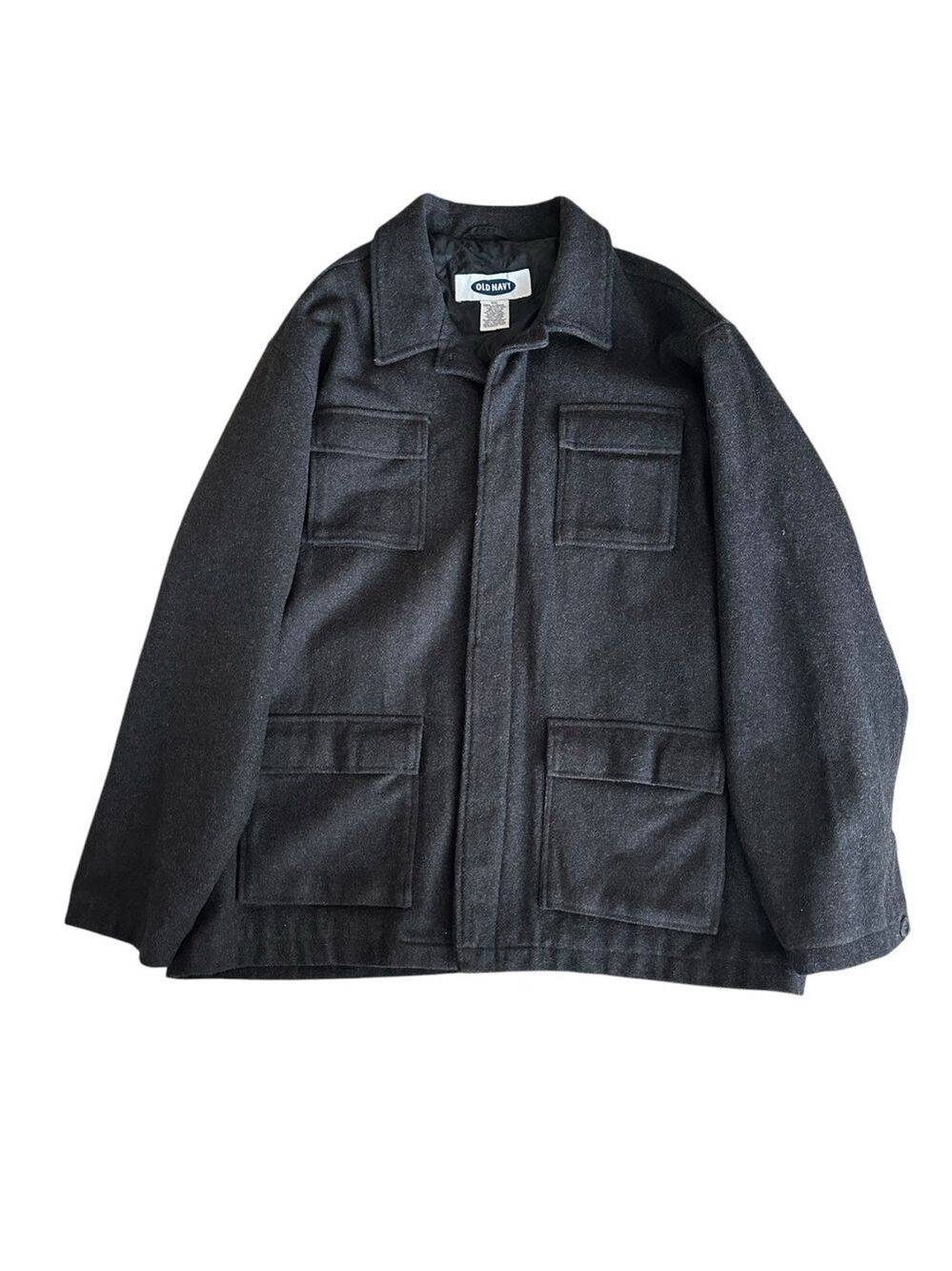 Old Navy Wool Blend Men’s Dark Gray Quilted Button Up Pea Coat Size XXL